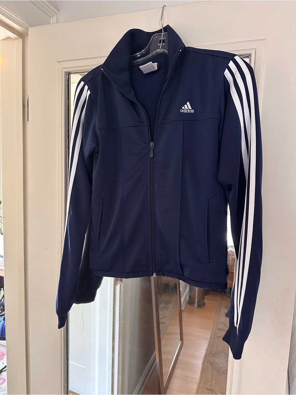 adidas Navy Blue Athletic Jacket with White Logo Tag